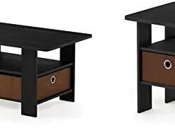 Coffee Table with Bin Drawer, Americano/Medium Brown & Andrey End Table/Side Table/Night Stand/Bedside Table with Bin Drawer Com