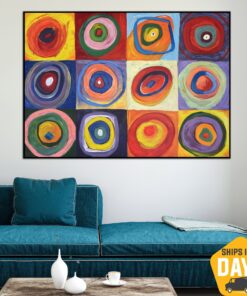 Colored Circles Abstract Shapes Modern Colorful Art Kandinsky Style Paintings On Canvas Artwork for Room | PLANETS COLOR 48"x67.7"