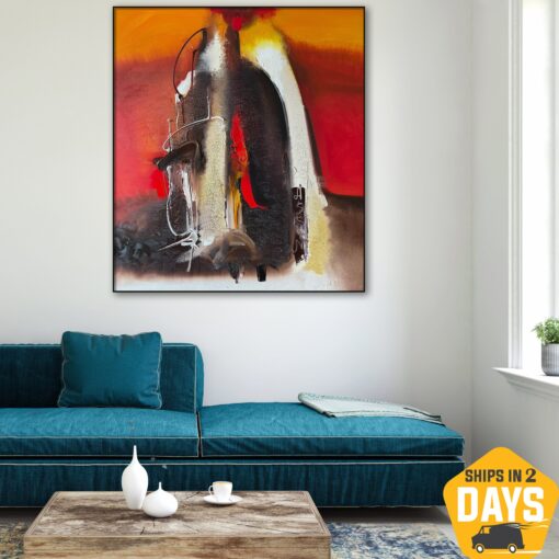 Buy Colorful Abstract Acrylic Painting Modern Wall Art Original Textured Artwork for Bedroom | EXTINCTION 35.4"x39.4" online shopping cheap