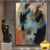 Colorful Abstract Painting on Canvas: Modern Oil Painting in Black. Blue and Red Colors as Textured Painting for Home Wall Decor | DARK SILHOUETTE 54"x40"