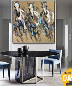 Colorful Horses Artwork Original Animal Oil Painting Abstract Brown Wall Art for Office Decor | HORSES TRIO 39.37"x39.37"