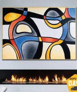 Colorful Lines Paintings On Canvas Large Contemporary Wall Art Oil Texture Art Wall Decor | RAINBOW MOSAIC 36"x60"