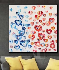 Colorful Oil Painting Hearts Abstract Artwork Large Hearts Painting | MUTUAL LOVE
