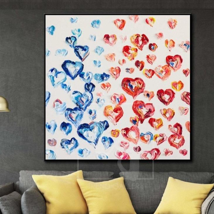 Buy Colorful Oil Painting Hearts Abstract Artwork Large Hearts Painting | MUTUAL LOVE online shopping cheap