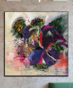 Colorful Original Abstract Painting in Beige, Purple and Green Colors Modern Abstract Fine Art Acrylic Handmade Artwork | FLOWERS BOUQUET
