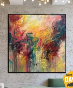 Colorful Painting Abstract Canvas Art Modern Painting Multicolor Abstract Wall Art Contemporary Wall Art Decor | STRAWBERRY FIELDS 50"x50"