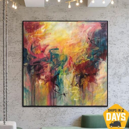 Buy Colorful Painting Abstract Canvas Art Modern Painting Multicolor Abstract Wall Art Contemporary Wall Art Decor | STRAWBERRY FIELDS 50"x50" online shopping cheap
