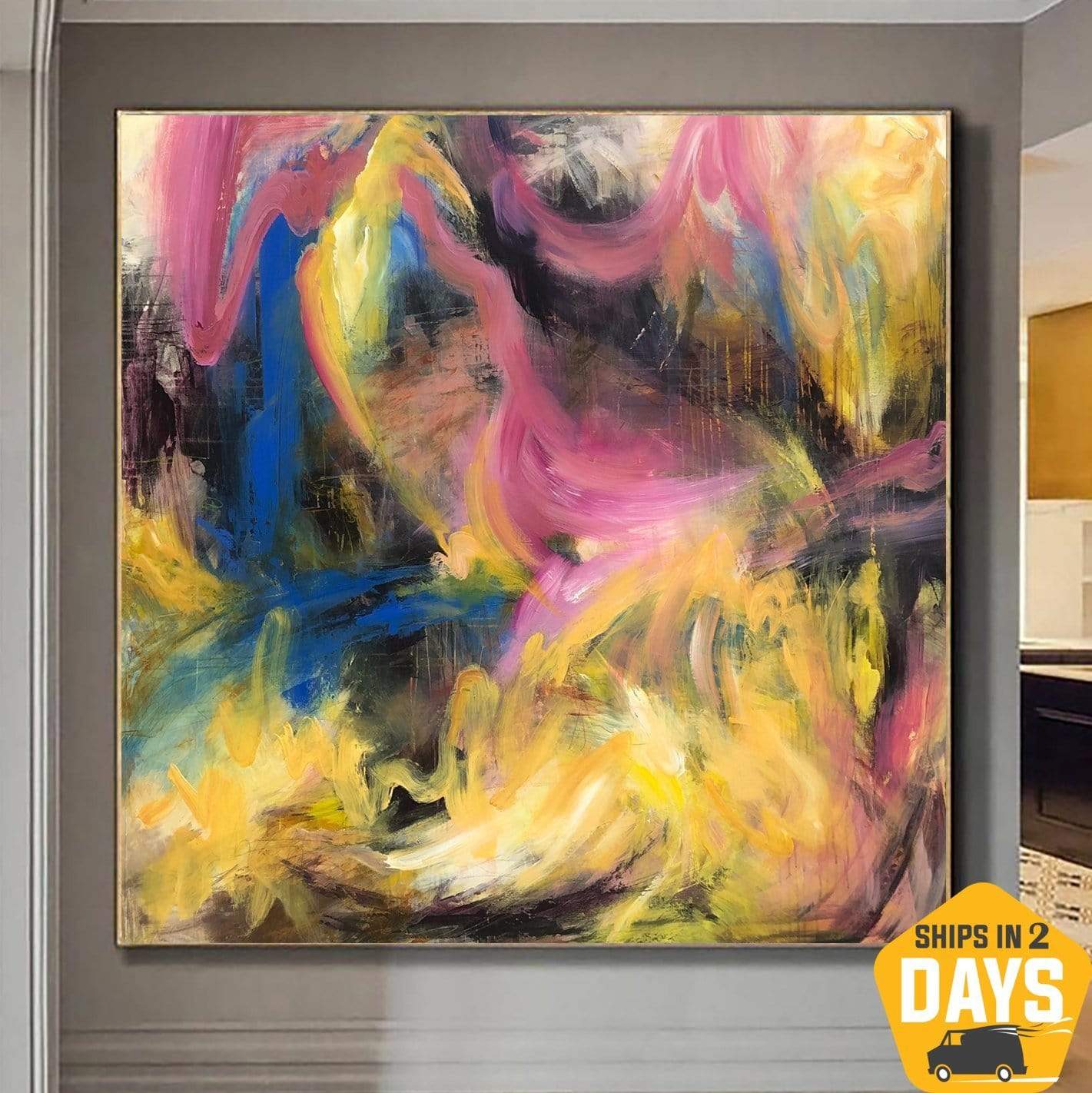 Buy Colorful Painting Abstract Canvas Art Modern Painting Multicolor Abstract Wall Art Contemporary Wall Art Decor | SUMMER MOTIVES 60"x60" online shopping cheap