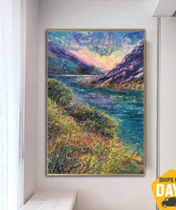 Colorful River Landscape Art Expressionist Art Nature Paintings On Canvas Original Textured Painting Handmade Art | RIVER LANDSCAPE 60"x40"