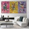 Colorful Set Of 3 Original Violet Artwork Pink and Yellow Paintings on Canvas for Room Decor | TRIPLE SPLASH Colorful Set Of 3 Original Violet Artwork Pink and Yellow Paintings on Canvas for Room Decor | TRIPLE SPLASH