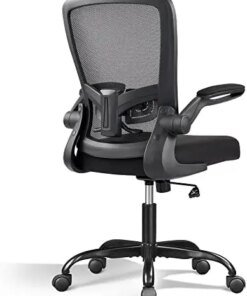 Computer Office Chair, Ergonomics Computer Desk Chair with Flip-up Armrest and Adjustable Lumbar Support, Black Chair for dining