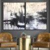 Buy Contemporary Art Painting 2 Piece Oversized Wall Art Canvas Black And White Painting Snow Break | FALLEN SNOW online shopping cheap