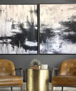 Contemporary Art Painting 2 Piece Oversized Wall Art Canvas Black And White Painting Snow Break | FALLEN SNOW