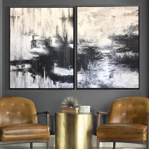 Buy Contemporary Art Painting 2 Piece Oversized Wall Art Canvas Black And White Painting Snow Break | FALLEN SNOW online shopping cheap