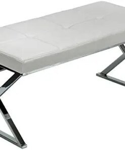 Contemporary Metal Entryway X- Bench in Leather Like Vinyl, White, CH-OT168850