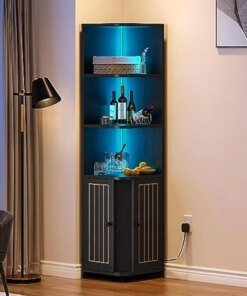 Corner Cabinet with LED Lights, 71.1“ Corner Bookshelf and Bookcase with Storage, Modern Display Corner Shelf