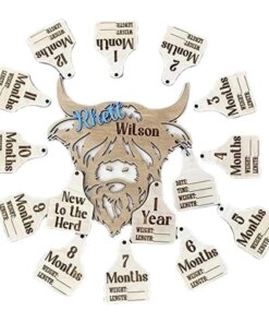 Cow Milestone Tags Wood Highland Cow Infant Mark Cutout Cards 15 Pcs Milestone Cards New To The Herd Cow Babies Shower Gift