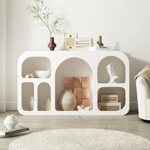 Buy Cream display cabinet living room white cave cabinet shelf floor bookcase simple arched cabinet porch cabinet storage cabinet online shopping cheap