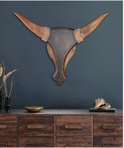 Creative Bull Head Wood Sculpture Hand Carved Modern Sculpture Abstract Desktop Art for Living Room | BULL STRENGTH 22"x16.6"