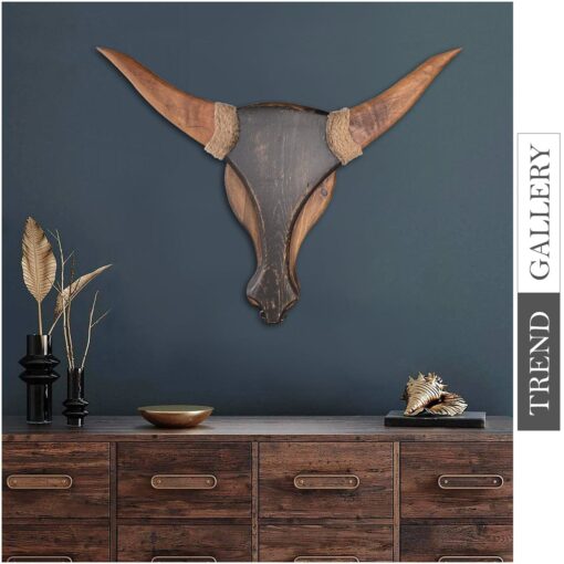 Buy Creative Bull Head Wood Sculpture Hand Carved Modern Sculpture Abstract Desktop Art for Living Room | BULL STRENGTH 22"x16.6" online shopping cheap