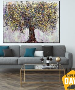 Creative Colorful Tree Oil Paintings Abstract Wall Art Modern Textured Artwork for Home Decor | EMOTION TREE 33.5"x45"
