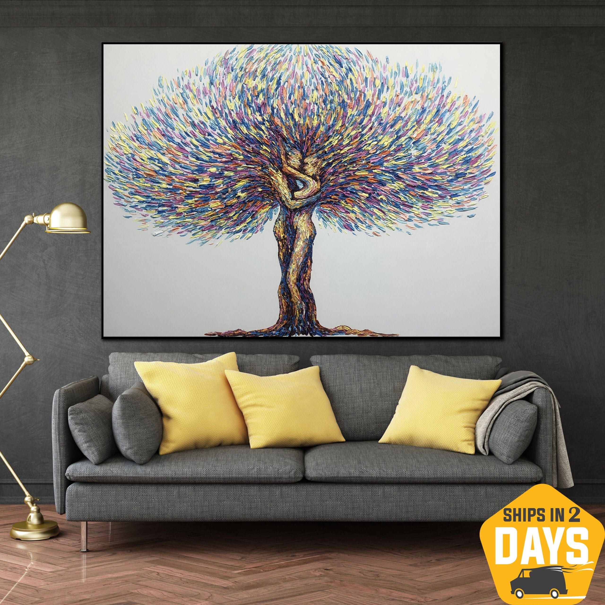 Buy Creative Colorful Tree Painting on Canvas Abstract Couple in Love Wall Art for Home Decor | KINDRED SPIRITS 40"x54" online shopping cheap
