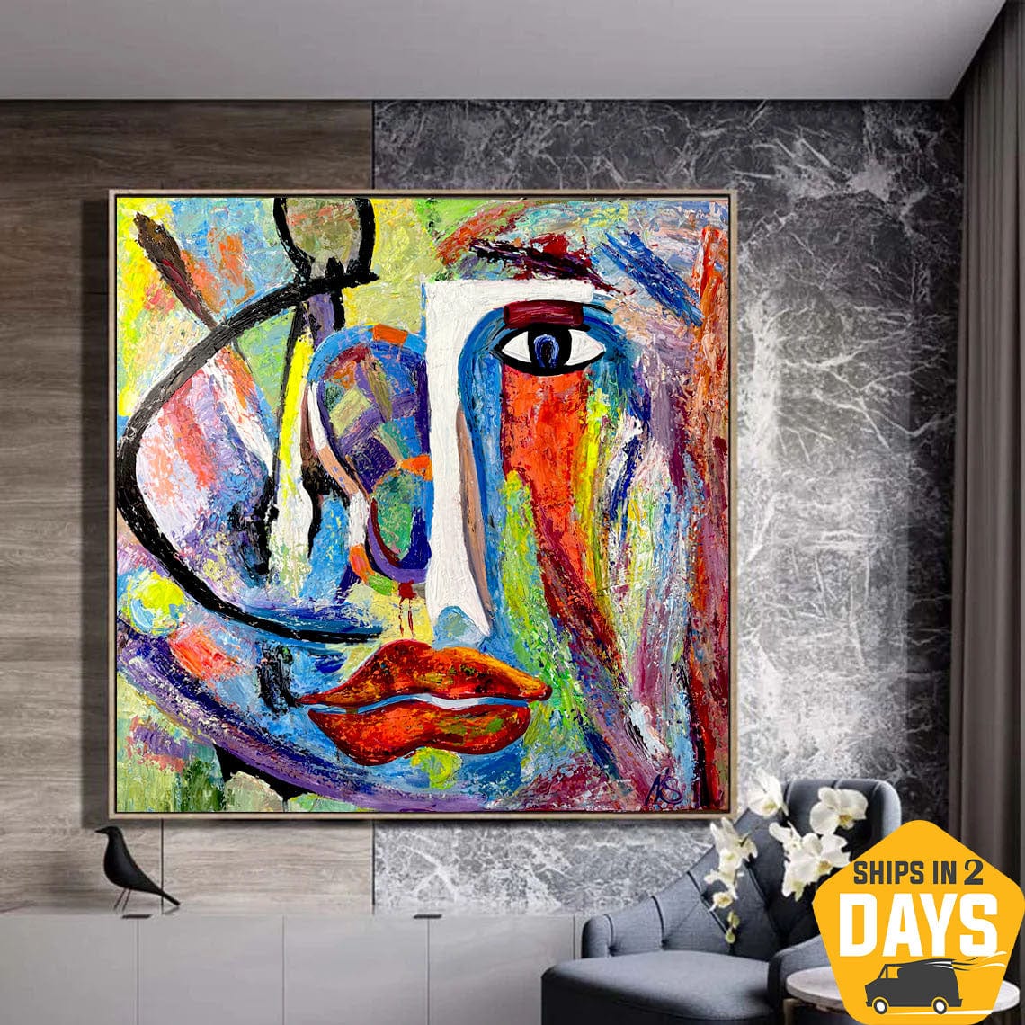 Buy Creative Face Oil Painting Colorful Modern Paintings On Canvas Abstract Wall Art for Home Decor | COLORS OF THE SOUL 32"x32" online shopping cheap