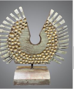 Creative Figurative Wood Sculpture Hand Carved Modern Sculpture Gold Wood Desktop Art for Home | PHEASANT 15.8"x15.8"