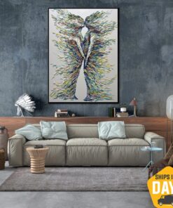 Creative Romantic Couple Abstract Colorful Love Paintings On Canvas Original Gift Wall Art for Room Decor | ANONYMOUS COUPLE 40"x30"