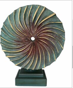 Creative Round Wood Sculpture Hand Carved Modern Sculpture Ribbed Desktop Art Original Table Figurine | OCEAN VORTEX 20"x16"