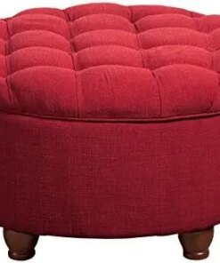 Decor | Upholstered Tufted Round Storage Ottoman | 28u201D Cocktail Ottoman with Storage for Living Room & Bedroom, Red Folding