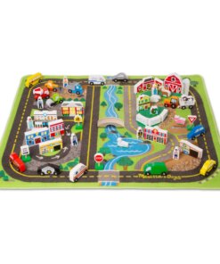 Deluxe Activity Road Rug Play Set with 49 Wooden Vehicles and Play Pieces
