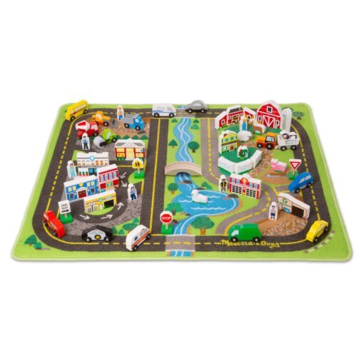 Buy Deluxe Activity Road Rug Play Set with 49 Wooden Vehicles and Play Pieces online shopping cheap