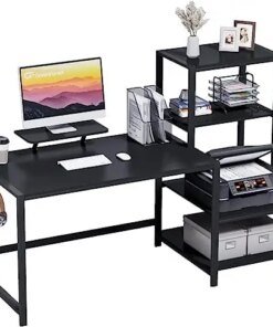 Desk 68.8 inch with Storage Printer Shelf Reversible Home Office Desk Large Study Writing Table with Movable Monitor Stand and 2