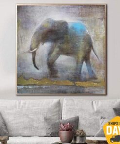 Elephant Wall Art Animal Art Large Original Oil Painting Gold Leaf Art Elephant Painting | ELEPHANT IN THE FOG 32"x32"