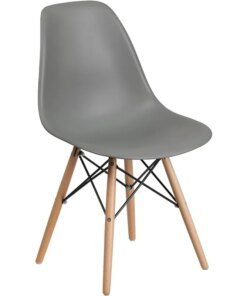 Elon Series Moss Gray Plastic Chair with Wooden Legs