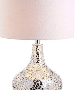 Emilia 26″ Mirrored Mosaic LED Contemporary Glam Bedside Desk Nightstand Lamp for Bedroom Living Room Office College Bookca