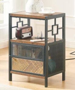 End Table with Charging Station, Side Table with USB Ports and Outlets, Bedside Tables with Door