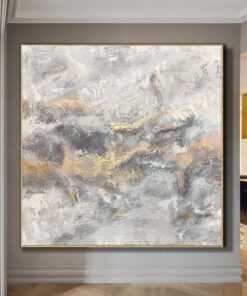 Extra Large Abstract Art Original Painting Gray Oil Painting Abstract Modern Canvas Gold Leaf Abstract Painting Wall Art | GOLDEN FOG