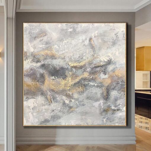 Buy Extra Large Abstract Art Original Painting Gray Oil Painting Abstract Modern Canvas Gold Leaf Abstract Painting Wall Art | GOLDEN FOG online shopping cheap