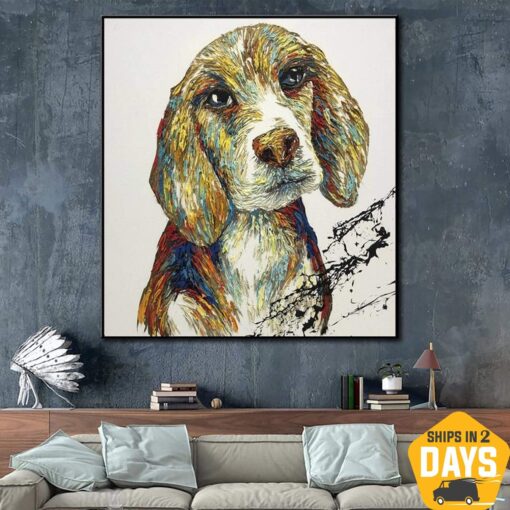 Buy Extra Large Abstract Beagle Painting Pet Painting Oil Paintings On Canvas Original Fine Art Wall Art Decor | DOG'S THOUGHTS 26"x26" online shopping cheap