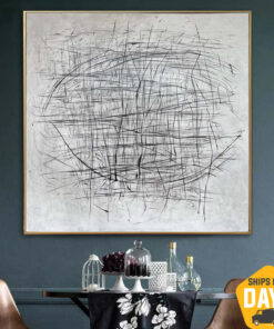 Extra Large Abstract Black And White Paintings On Canvas Modern Minimalist Art Textured Oil Painting Original Art | ROTATION 46"x46"