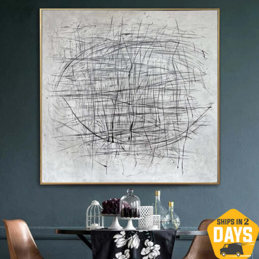 Buy Extra Large Abstract Black And White Paintings On Canvas Modern Minimalist Art Textured Oil Painting Original Art | ROTATION 46"x46" online shopping cheap