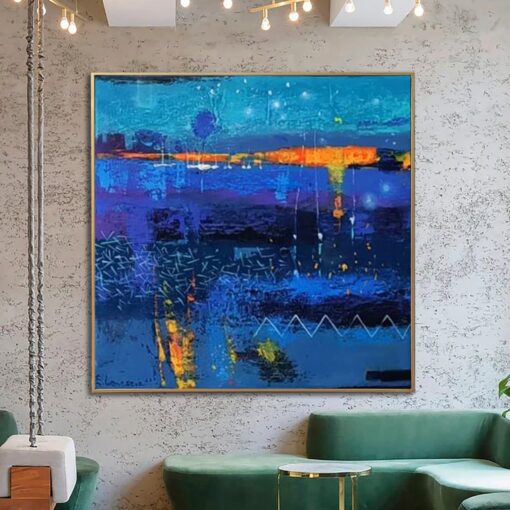 Buy Extra Large Abstract Blue Paintings On Canvas Original Colorful Painting Modern Textured Wall Art OIl Painting | NOCTURNAL online shopping cheap
