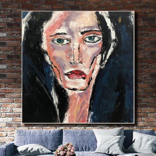 Buy Extra Large Abstract Face Oil Paintings On Canvas Modern Fine Art Women Art Wall Decor | WOMAN WITH RED LIPS online shopping cheap
