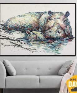 Extra Large Abstract Hippo Painting Animals Fine Art Impasto Paintings On Canvas Oil Painting Modern Art Decor | FIRST STEPS 20"x27"