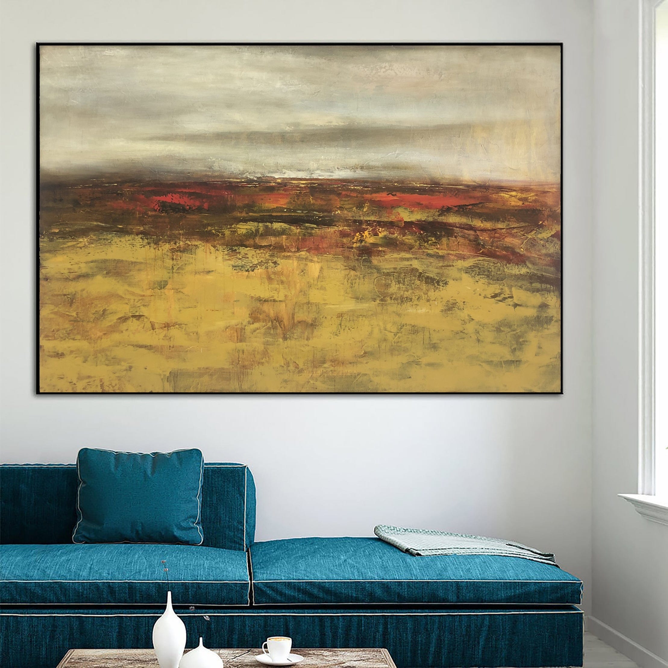 Buy Extra Large Abstract Landscape Oil Paintings On Canvas Textured Expressionist Painting In Yellow