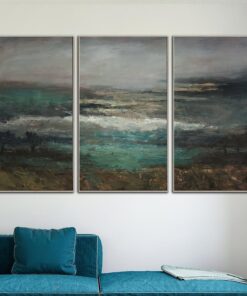 Extra Large Abstract Landscape Paintings On Canvas Expressionist Art Set Of 3 Painting Handmade Triptych Paintings | NIGHT BEACH