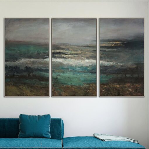 Buy Extra Large Abstract Landscape Paintings On Canvas Expressionist Art Set Of 3 Painting Handmade Triptych Paintings | NIGHT BEACH online shopping cheap