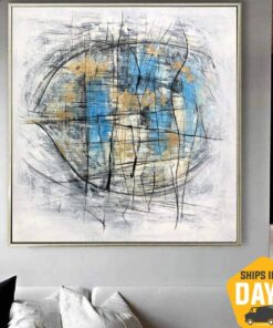 Extra Large Abstract Light Blue Painting Unique Texture Acrylic Art Modern Fine Contemporary Wall Art | WINTER MAGIC 28"x28"